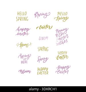 Set di frasi disegnate a mano Hello Spring Illustrazione Vettoriale