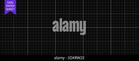 Carta grafica tecnica con griglia su sfondo nero. Modello Blueprint per gli schizzi di architettura o ingegneria Illustrazione Vettoriale