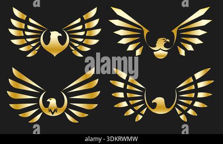 Set di icone aquila dorata Illustrazione Vettoriale