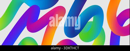 Onde e nastri astratti colorati scorrono su uno sfondo vivace. Le linee gradienti dinamiche creano un design grafico moderno con forme e motivi fluidi Illustrazione Vettoriale