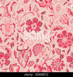 Stampa di ornamenti barocchi floreali rosa Illustrazione Vettoriale