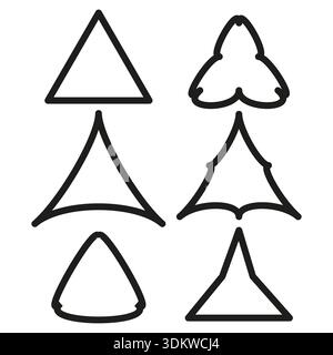 6 sei triangoli. Forme vettoriali astratte. Insieme di curve geometriche. Simboli appuntiti. EPS 10. Illustrazione Vettoriale
