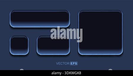 Set di moderne forme e cornici blu scuro dei pulsanti. Elementi digitali astratti per la progettazione dell'interfaccia utente, lo sfondo tecnologico o l'interfaccia Web. Illustrazione vettoriale Illustrazione Vettoriale