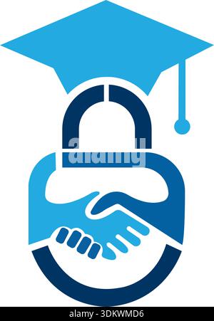 Education Learn Handshake Lock Logo Icon Design Illustrazione Vettoriale