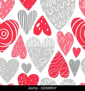 Pattern vettoriale senza cuciture con cuori disegnati a mano. Foto Stock