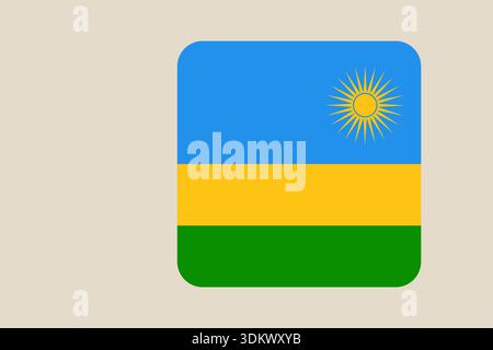 La bandiera nazionale del Ruanda è stata progettata come una moderna icona vettoriale, un semplice pulsante quadrato arrotondato isolato su uno sfondo. Illustrazione Vettoriale
