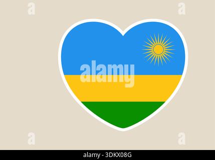 Bandiera ruandese in un'icona con adesivo a forma di cuore che mostra l'amore patriottico e l'orgoglio e il supporto nazionali. Illustrazione Vettoriale
