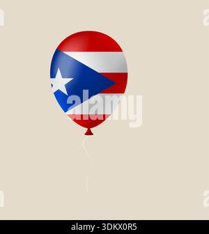 Il pallone bianco con bandiera di Porto Rico che galleggia in aria per una festa nazionale o una festa patriottica. Illustrazione Vettoriale