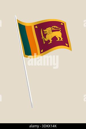 Bandiera nazionale dello Sri Lanka che ondeggia su un palo, un'illustrazione grafica vettoriale dettagliata per eventi patriottici. Illustrazione Vettoriale