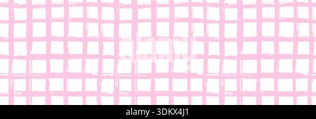 Motivo rosa a quadri con motivo a righe senza cuciture. Sfondo bianco ripetuto per bambini con pennello rosa pastello per picnic. Doodle a scacchi p Illustrazione Vettoriale