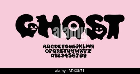 Kid Bold Color font Logo Alphabet Balloon Letter Set di palloni colorati e arrotondati, Creative Ghost Typographic Design per titolo testo raccapricciante, Carnevale Illustrazione Vettoriale