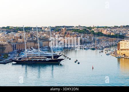 Vista delle tre città, Grand Harbour View Valletta, Malta, Europa Foto Stock