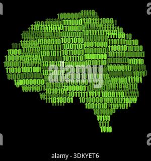 Verde su nero Digital Brain concetto illustrazione isolati su sfondo nero Foto Stock