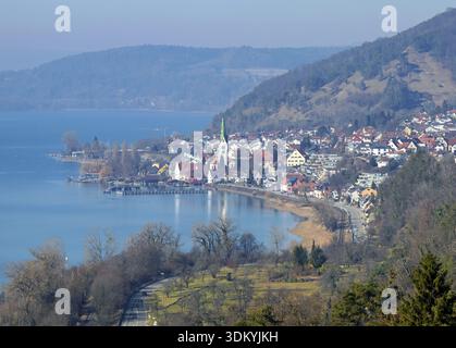 Sipplingen am Lake Costanza con la chiesa di San Martino Foto Stock