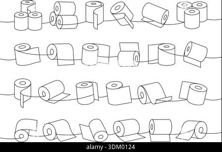 Set di tovaglioli di carta. Tovaglioli, salviette, carta igienica e altri prodotti igienici, disegno continuo su una linea. Illustrazione vettoriale Illustrazione Vettoriale