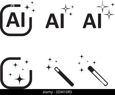 Set di icone generate AI. Tecnologia di intelligenza artificiale e concetto di apprendimento automatico. Generare il simbolo per l'applicazione e il Web Illustrazione Vettoriale