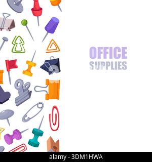 Forniture per ufficio. graffette per la carta con design a sfondo verticale, perni clothespin Illustrazione Vettoriale