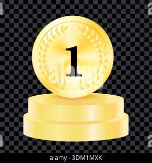Medaglia d'oro con il numero uno sul podio. Illustrazione Vettoriale