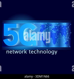Concetto di tecnologia di rete 5G con globo digitale che mostra la connettività globale. Illustrazione Vettoriale