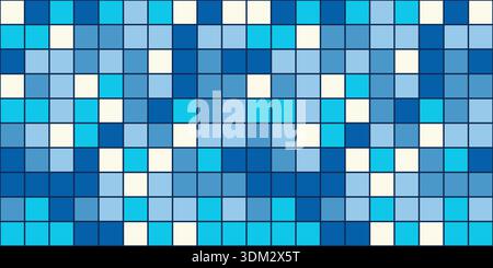 Tessere a mosaico blu. Griglia quadrata senza cuciture. Fondo in ceramica in stile acqua della piscina Illustrazione Vettoriale