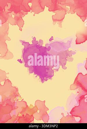 Cuore acquerello con rosso giallo rosa spruzzi gocce macchie per l'amore di San Valentino Foto Stock
