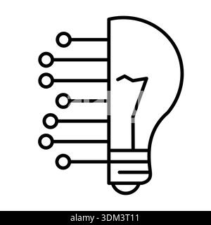 Icona del concetto di lampadina per l'innovazione digitale e la tecnologia creativa dell'INTELLIGENZA ARTIFICIALE. Tratto modificabile. Illustrazione Vettoriale