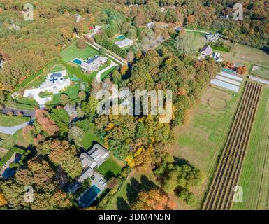 paesaggio aereo della corte del ranch a sagaponack, new york Foto Stock