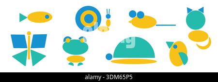 Set di caratteri geometrici astratti per bambini Illustrazione Vettoriale