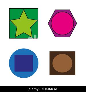 Forme geometriche colorate. Appartamento Vector moderno. Serie di personaggi semplici. Elemento astratto di base. Illustrazione Vettoriale