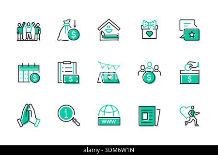 Associazione benefica - serie di icone di stile di design di linea Illustrazione Vettoriale