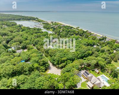 vista aerea della spiaggia e delle vicinanze di clearwater, east hampton, new york Foto Stock