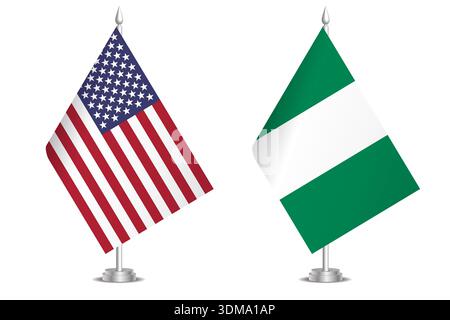 Bandiere degli Stati Uniti e della Nigeria. Il concetto di partenariato e di azione comune. Simbolo di partenariato, cooperazione, collaborazione internazionale, negoziati pacifici, alleanza, comunicazione bilaterale Illustrazione Vettoriale