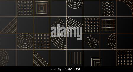Composizione astratta senza cuciture. Forme geometriche semplici creano una ripetizione astratta. Modello sfondo dorato. L'idea di carta da parati, copertine e cr Illustrazione Vettoriale