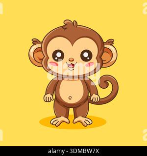 Carino Happy Cartoon Monkey personaggio Vector Illustration Kawaii Style Illustrazione Vettoriale