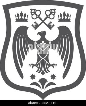 Un'immagine in bianco e nero di un'aquila con una corona sulla testa Illustrazione Vettoriale