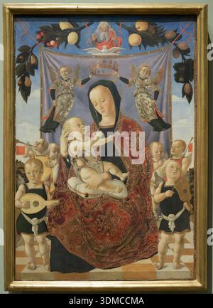 Madonna dell'umiltà di Lazzaro Bastiani, Museo Poldi Pezzoli, Milano. Dipinto rinascimentale della Vergine Maria e di Cristo bambino Foto Stock