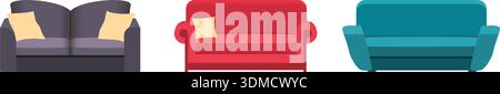 Dispone di divani diversi per l'interno della casa. Collezione di icone dei divani. Illustrazione Vettoriale
