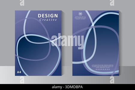 Modello di design della copertina con sfondo blu e linee bianche, il modello in formato A4 può essere utilizzato per la progettazione della copertina, il report annuale, la brochure, il profilo aziendale Illustrazione Vettoriale