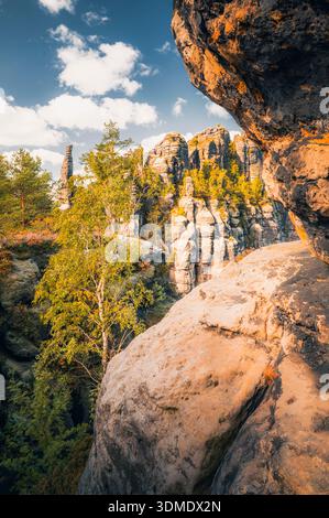 Formazione rocciosa Schrammsteine nel Parco Nazionale della Svizzera sassone Foto Stock