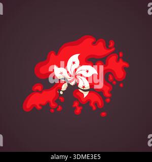 Mappa di Hong Kong colorata con bandiera Illustrazione Vettoriale