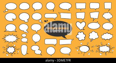 Una serie di fumetti per fumetti su sfondo arancione. Nuvole vocali in stile cartoon retrò. Illustrazione Vettoriale