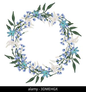 Illustrazione delle corone floreali ad acquerello disegnate a mano. Splendide composizioni circolari di fiori dipinti in delicato stile acquerello Foto Stock