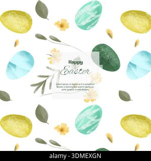 Motivo pasquale senza cuciture disegnato a mano con decorazioni natalizie in tonalità vivaci e colorate. Illustrazione acquerello Foto Stock