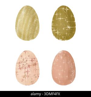 Illustrazione del set di uova di Pasqua ad acquerello disegnate a mano. Collezione di uova colorate dipinte create in un delicato stile acquerello Foto Stock