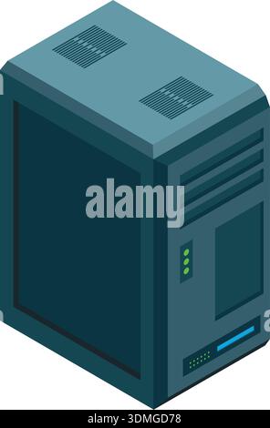 Icona isometrica della torre del computer. Unità cartoni animati PC Illustrazione Vettoriale