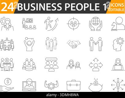 Set di icone della linea per gli uomini d'affari con tratti modificabili. Illustrazione Vettoriale
