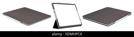 Set di moderni tablet digitali in custodie protettive con schermo vuoto, isolato su sfondo bianco isolato Foto Stock
