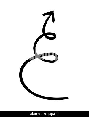Freccia rivolta verso l'alto con loop vorticosi elemento grafico disegnato a mano Illustrazione Vettoriale