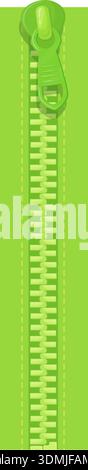 Nastro con cerniera verde. Cursore estrattore su denti chiusi isolato su sfondo bianco Illustrazione Vettoriale