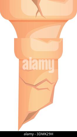 Colonna incrinata. Antica colonna in pietra. Rovina classica isolata su sfondo bianco Illustrazione Vettoriale